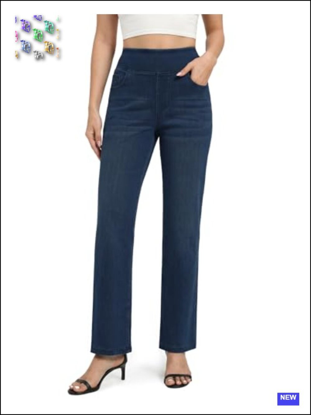Pull on Straight Leg Jeans Stretchy Sweatpant Jeans Elastic High Waist Tummy
